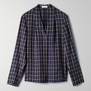 Aritzia Babaton Checked Long-Sleeved Power Blouse